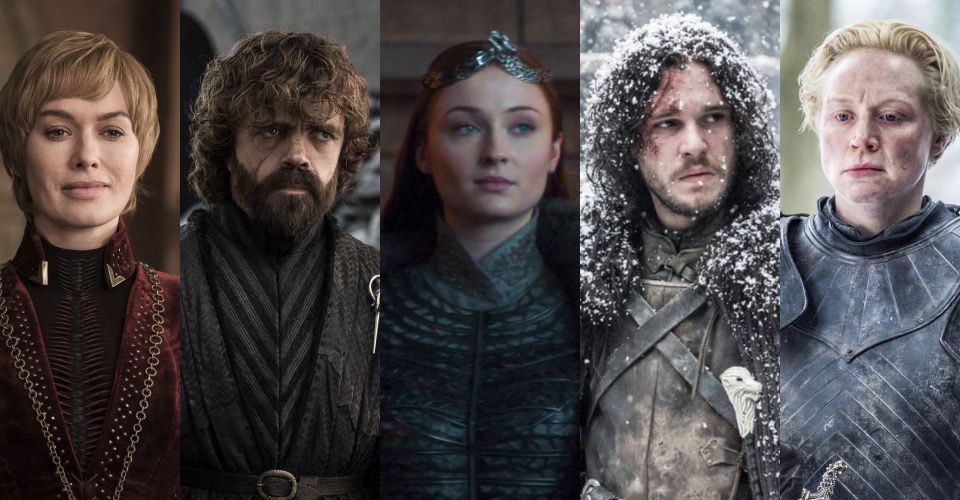 A-collage-of-the-faces-of-Cersei-Tyrion-Sansa-Jon-and-Brienne-in-Game-of-Thrones